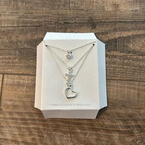 3 Silver Necklaces Silver Diamond Cross Heart Never Worn